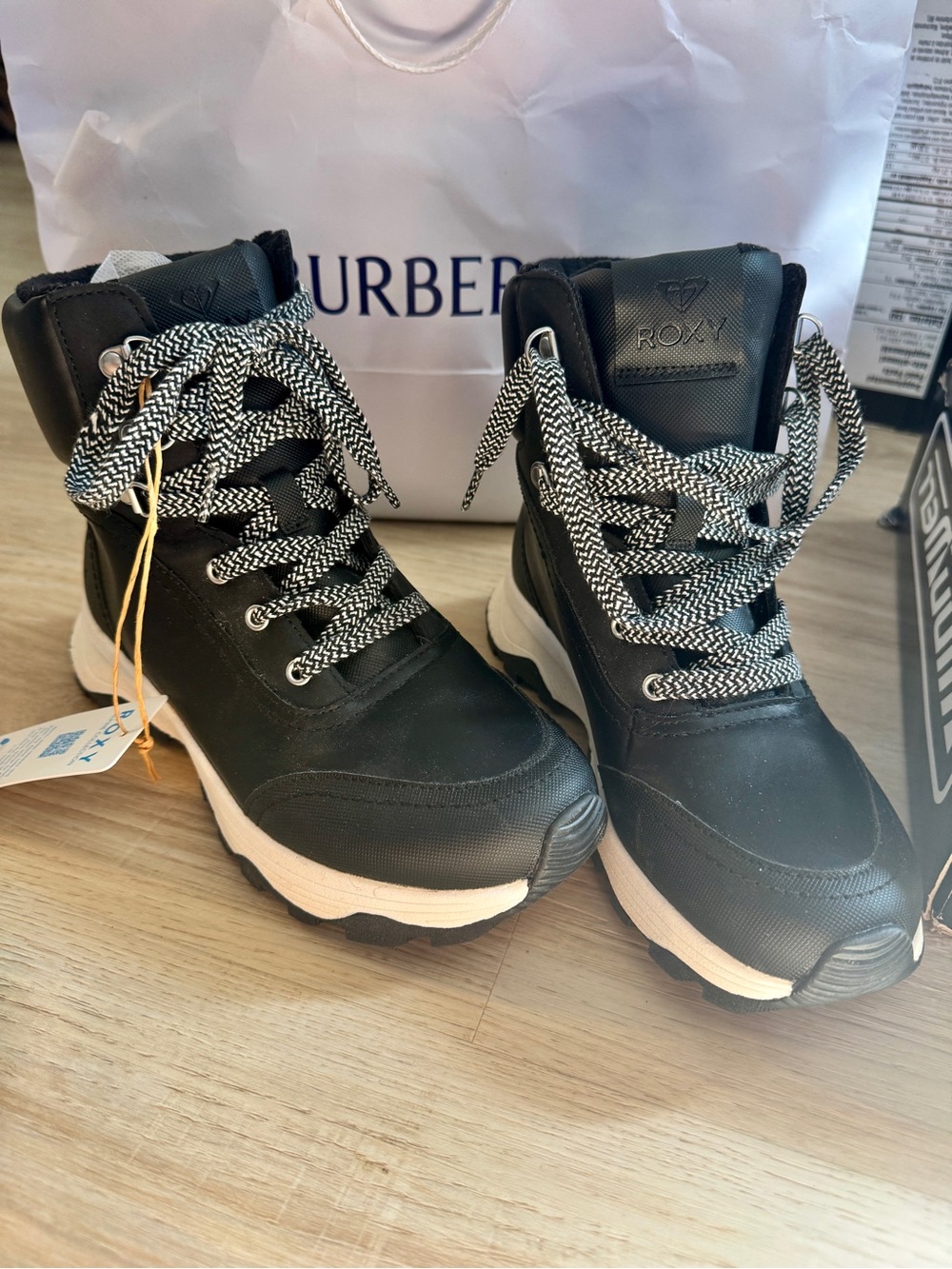 Roxy Black and White Lace-Up High-Top Boots